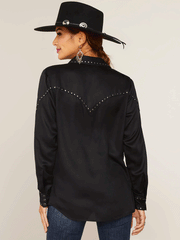 Ariat 10047368 Womens Rhonda Western Shirt Blackback view. If you need any assistance with this item or the purchase of this item please call us at five six one seven four eight eight eight zero one Monday through Saturday 10:00a.m EST to 8:00 p.m EST