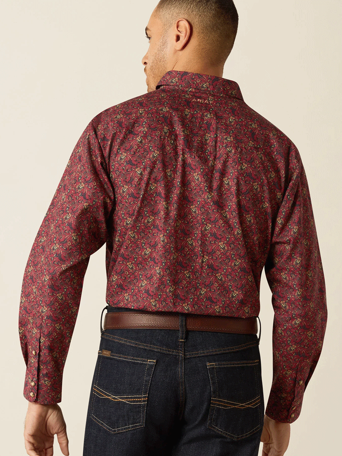 Ariat 10052618 Mens Samson Classic Fit Shirt Dark Red front view. If you need any assistance with this item or the purchase of this item please call us at five six one seven four eight eight eight zero one Monday through Saturday 10:00a.m EST to 8:00 p.m EST