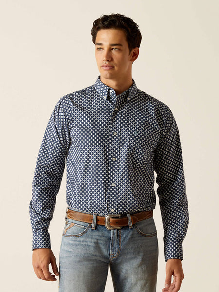 Ariat 10051245 Mens Emile Fitted Shirt Mood Indigo front view. If you need any assistance with this item or the purchase of this item please call us at five six one seven four eight eight eight zero one Monday through Saturday 10:00a.m EST to 8:00 p.m EST