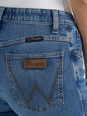 Wrangler 112352987 Womens Willow Mid Rise Bootcut Jean Sophia back pocket close up view. If you need any assistance with this item or the purchase of this item please call us at five six one seven four eight eight eight zero one Monday through Saturday 10:00a.m EST to 8:00 p.m EST