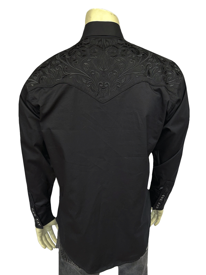 Rockmount 6859-BLK Mens Vintage Tooling Embroidered Western Shirt Black front view. If you need any assistance with this item or the purchase of this item please call us at five six one seven four eight eight eight zero one Monday through Saturday 10:00a.m EST to 8:00 p.m EST


