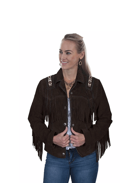 Scully L758-67 Womens Hand Laced And Bead Trim Jacket Expresso front view. If you need any assistance with this item or the purchase of this item please call us at five six one seven four eight eight eight zero one Monday through Saturday 10:00a.m EST to 8:00 p.m EST