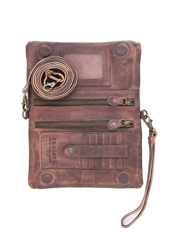 Bed Stu A621040-TKRS-X Womens Cadence 3 In 1 Handbag Teak Rustic front view on model. If you need any assistance with this item or the purchase of this item please call us at five six one seven four eight eight eight zero one Monday through Saturday 10:00a.m EST to 8:00 p.m EST

