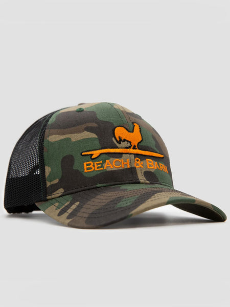 Beach & Barn SURFING ROOSTER Snapback Hat Green Camo Black side view. If you need any assistance with this item or the purchase of this item please call us at five six one seven four eight eight eight zero one Monday through Saturday 10:00a.m EST to 8:00 p.m EST