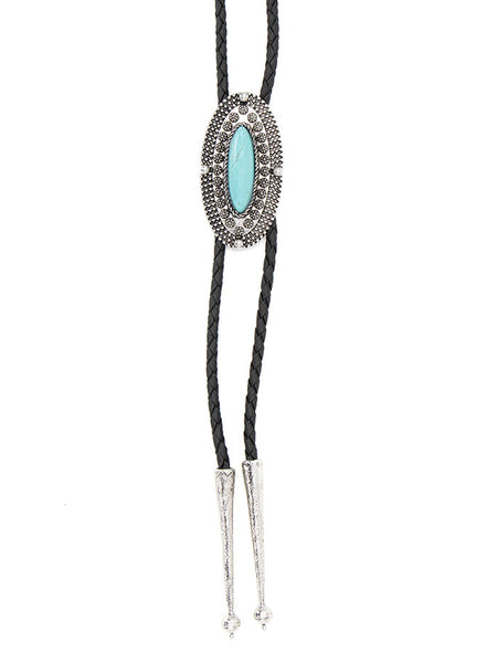 Cowgirl Confetti CCBOL07 Ride Along Bolo Silver And Turquoise front view. If you need any assistance with this item or the purchase of this item please call us at five six one seven four eight eight eight zero one Monday through Saturday 10:00a.m EST to 8:00 p.m EST