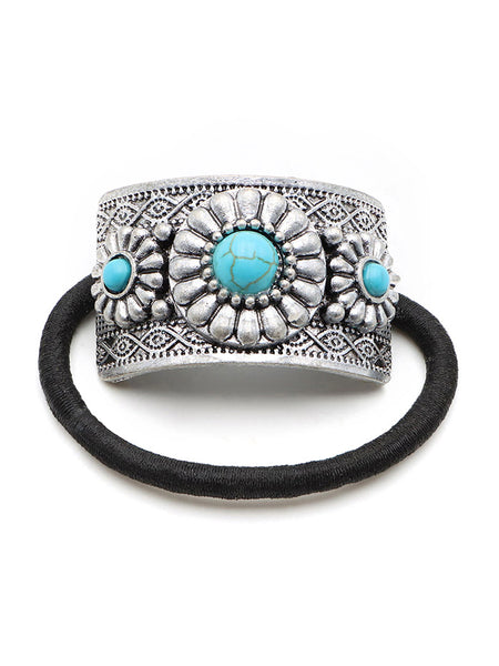 Cowgirl Confetti CCHRA13 Layla Hair Tie Silver And Turquoise front view. If you need any assistance with this item or the purchase of this item please call us at five six one seven four eight eight eight zero one Monday through Saturday 10:00a.m EST to 8:00 p.m EST