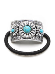 Cowgirl Confetti CCHRA13 Layla Hair Tie Silver And Turquoise front view. If you need any assistance with this item or the purchase of this item please call us at five six one seven four eight eight eight zero one Monday through Saturday 10:00a.m EST to 8:00 p.m EST