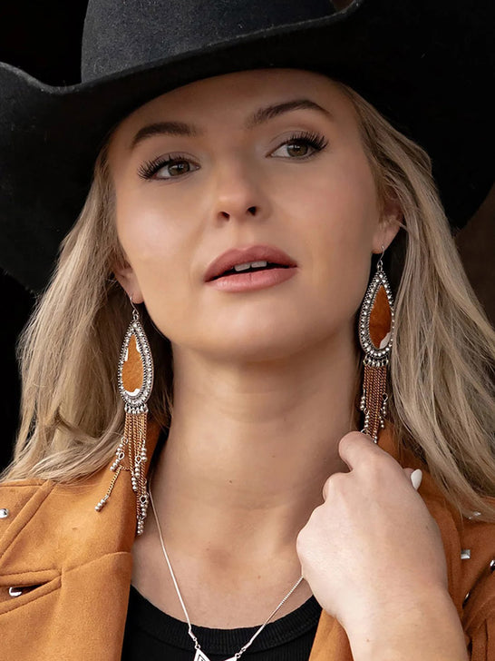 Cowgirl Confetti CCERR66 American Honey Earrings Silver on model. If you need any assistance with this item or the purchase of this item please call us at five six one seven four eight eight eight zero one Monday through Saturday 10:00a.m EST to 8:00 p.m EST