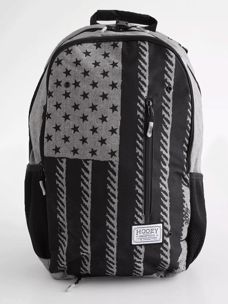 Hooey BP042GYBK Rockstar Flag Backpack Black And Grey front view. If you need any assistance with this item or the purchase of this item please call us at five six one seven four eight eight eight zero one Monday through Saturday 10:00a.m EST to 8:00 p.m EST