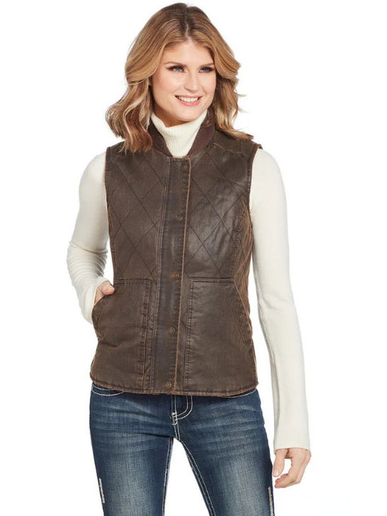 Cripple Creek CW8319 Womens Concealed Carry Vest Antique Brown front view. If you need any assistance with this item or the purchase of this item please call us at five six one seven four eight eight eight zero one Monday through Saturday 10:00a.m EST to 8:00 p.m EST