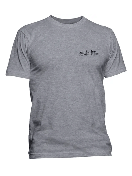 Salt Life SLM11011 Mens Spear Huntress Short Sleeve Tee Athletic Heather front view. If you need any assistance with this item or the purchase of this item please call us at five six one seven four eight eight eight zero one Monday through Saturday 10:00a.m EST to 8:00 p.m EST
