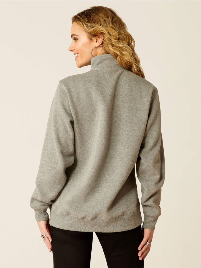 Ariat 10052000 Womens Half Zip Sweatshirt Heather Grey front view. If you need any assistance with this item or the purchase of this item please call us at five six one seven four eight eight eight zero one Monday through Saturday 10:00a.m EST to 8:00 p.m EST