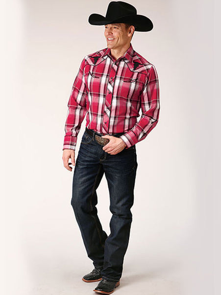 Roper 01-001-0016-6070 Mens Snap Plaid Western Shirt Red front view. If you need any assistance with this item or the purchase of this item please call us at five six one seven four eight eight eight zero one Monday through Saturday 10:00a.m EST to 8:00 p.m EST