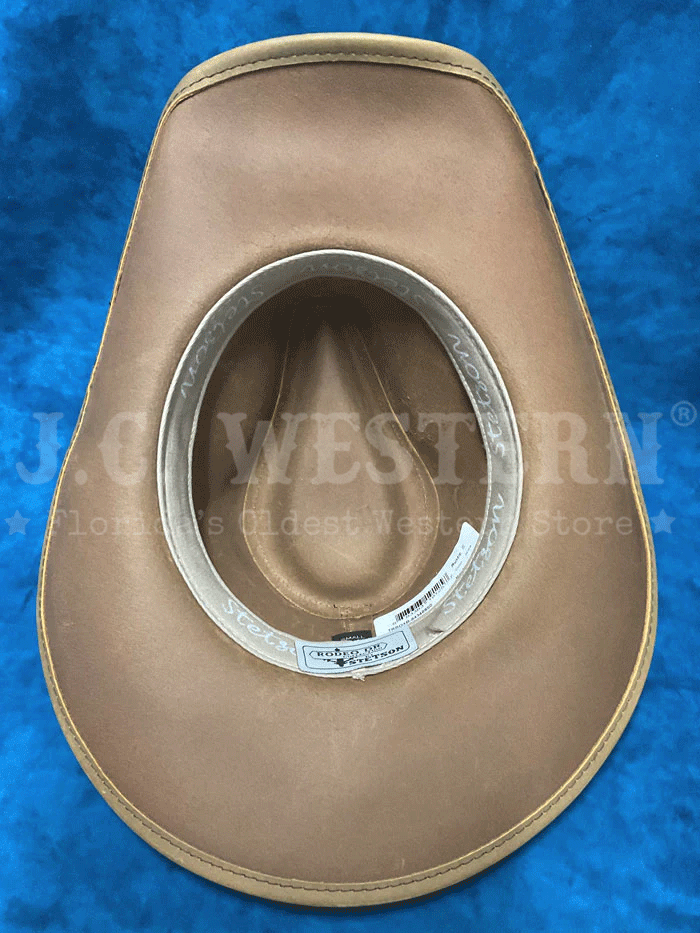 Stetson TRROXB-843489 ROXBURY Shapeable Leather Western Hat Rust side and front view. If you need any assistance with this item or the purchase of this item please call us at five six one seven four eight eight eight zero one Monday through Saturday 10:00a.m EST to 8:00 p.m EST