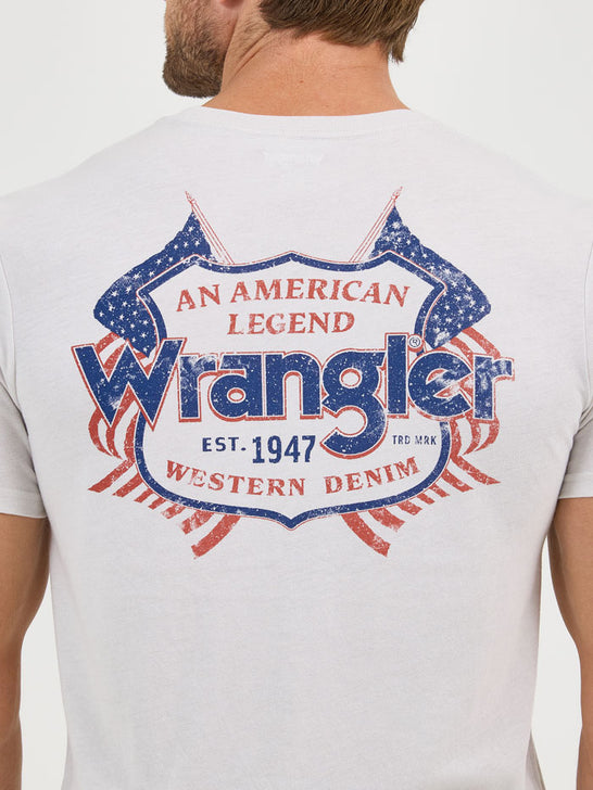 Wrangler 112361828 Mens American Legend Flag Logo T-Shirt Lunar Rock Heather