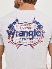 Wrangler 112361828 Mens American Legend Flag Logo T-Shirt Lunar Rock Heather