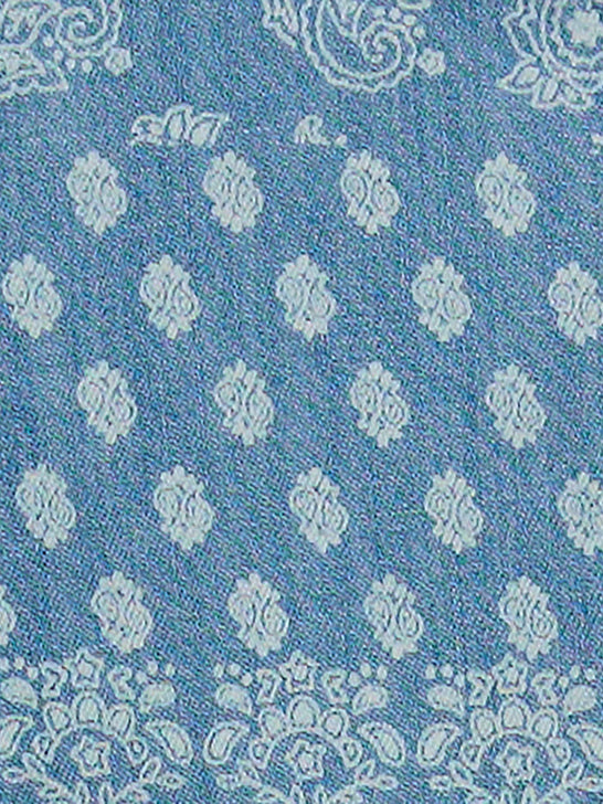 Wrangler 112365060 Infants Flare Jean Winter Light Blue fabric close up. If you need any assistance with this item or the purchase of this item please call us at five six one seven four eight eight eight zero one Monday through Saturday 10:00a.m EST to 8:00 p.m EST