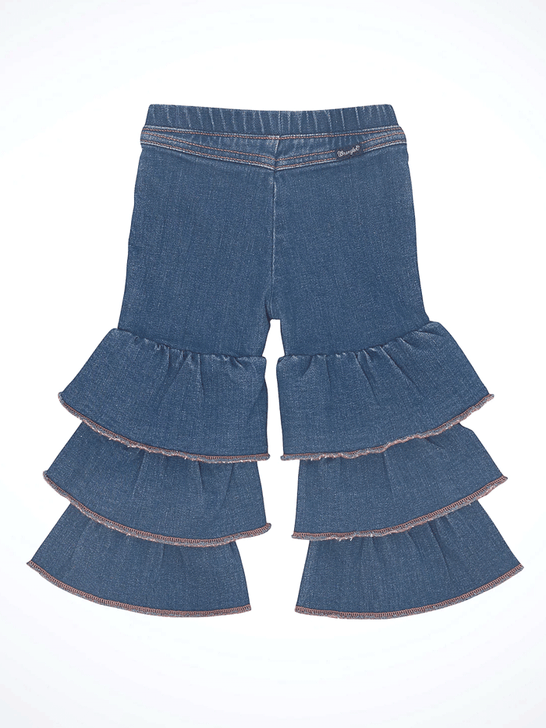 Wrangler 112361661 Little Girls Tiered Flare Jean Morgan Denim back view. If you need any assistance with this item or the purchase of this item please call us at five six one seven four eight eight eight zero one Monday through Saturday 10:00a.m EST to 8:00 p.m EST