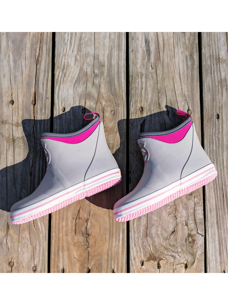 Buoy BB104 Kids Rubber Boots Grey And Pink side view. If you need any assistance with this item or the purchase of this item please call us at five six one seven four eight eight eight zero one Monday through Saturday 10:00a.m EST to 8:00 p.m EST