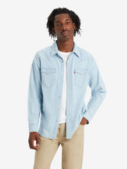 Levis 857450155 Mens Classic Standard Fit Western Shirt Light Wash Blue front view. If you need any assistance with this item or the purchase of this item please call us at five six one seven four eight eight eight zero one Monday through Saturday 10:00a.m EST to 8:00 p.m EST