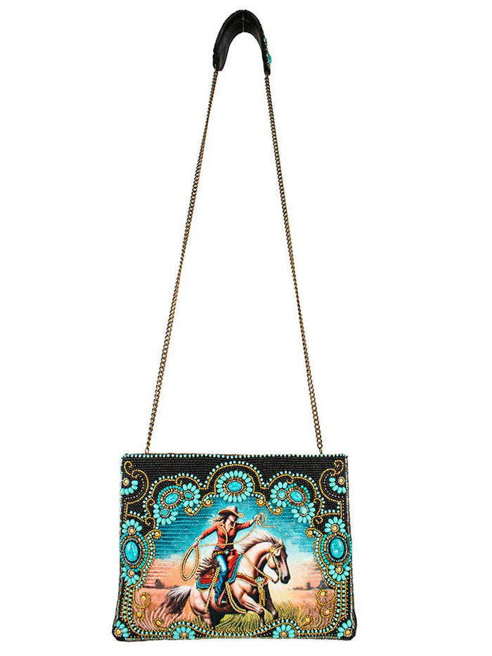 Mary Frances BAG S002-515 COWGIRL Crossbody Handbag Turquoise front view. If you need any assistance with this item or the purchase of this item please call us at five six one seven four eight eight eight zero one Monday through Saturday 10:00a.m EST to 8:00 p.m EST