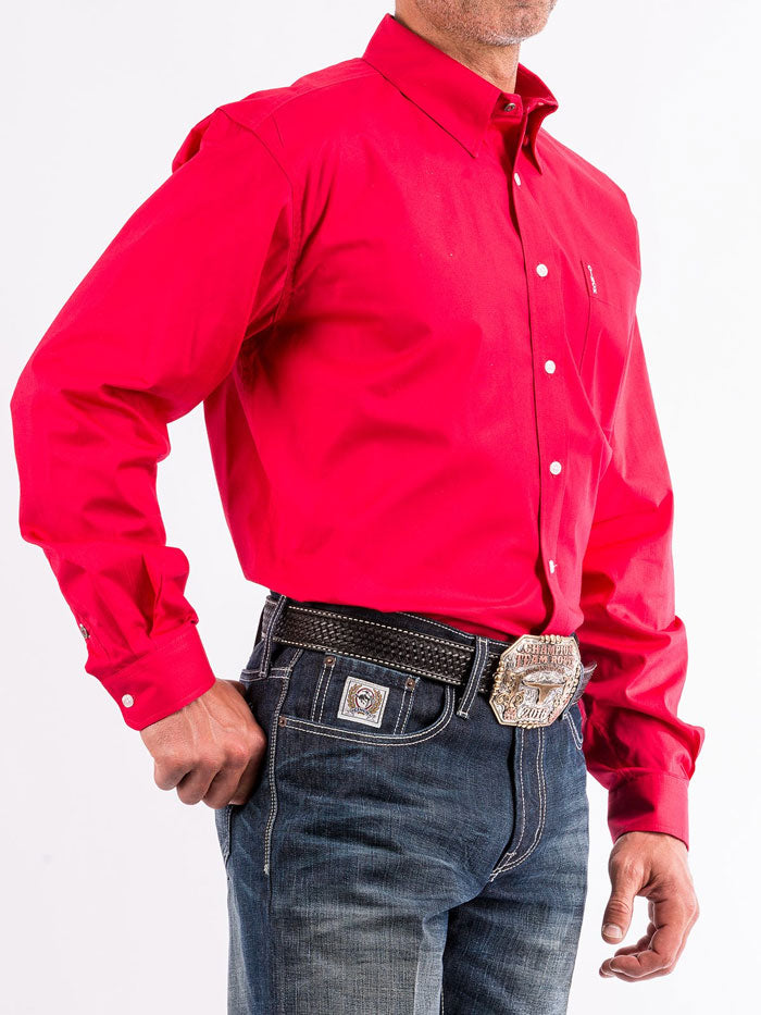 Cinch MTW1343012 Mens Stretch Modern Fit Button-Down Shirt Red front view. If you need any assistance with this item or the purchase of this item please call us at five six one seven four eight eight eight zero one Monday through Saturday 10:00a.m EST to 8:00 p.m EST