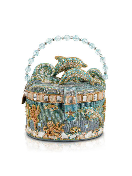 Mary Frances BAG 25-176 CRYSTAL DOLPHIN Top Handle Handbag Light Blue front view. If you need any assistance with this item or the purchase of this item please call us at five six one seven four eight eight eight zero one Monday through Saturday 10:00a.m EST to 8:00 p.m EST