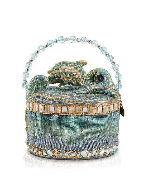 Mary Frances BAG 25-176 CRYSTAL DOLPHIN Top Handle Handbag Light Blue back view. If you need any assistance with this item or the purchase of this item please call us at five six one seven four eight eight eight zero one Monday through Saturday 10:00a.m EST to 8:00 p.m EST