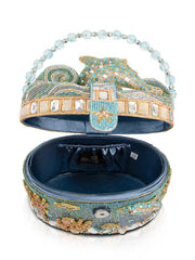 Mary Frances BAG 25-176 CRYSTAL DOLPHIN Top Handle Handbag Light Blue inside view. If you need any assistance with this item or the purchase of this item please call us at five six one seven four eight eight eight zero one Monday through Saturday 10:00a.m EST to 8:00 p.m EST