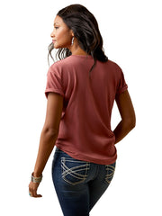 Ariat 10045445 Womens Barnyard Short Sleeve Tee Red Clay Heather back view. If you need any assistance with this item or the purchase of this item please call us at five six one seven four eight eight eight zero one Monday through Saturday 10:00a.m EST to 8:00 p.m EST
