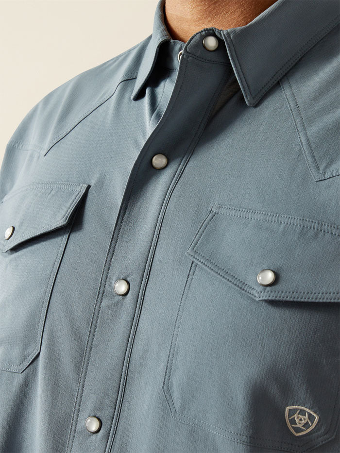 Ariat 10058813 Mens Western VentTEK Classic Fit Shirt Newsboy Blue front view. If you need any assistance with this item or the purchase of this item please call us at five six one seven four eight eight eight zero one Monday through Saturday 10:00a.m EST to 8:00 p.m EST