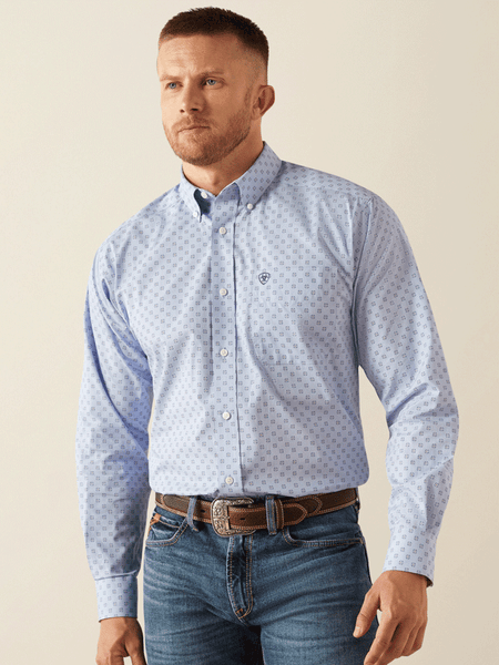 Ariat 10054825 Mens Wrinkle Free Otello Classic Fit Shirt Periwinkle Light Blue front view. If you need any assistance with this item or the purchase of this item please call us at five six one seven four eight eight eight zero one Monday through Saturday 10:00a.m EST to 8:00 p.m EST