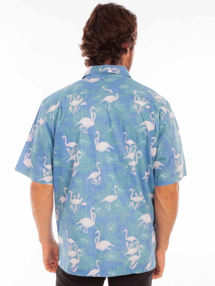 Scully 5350-CAP Mens Flamingo Hawaiian Shirt Capri Blue front view. If you need any assistance with this item or the purchase of this item please call us at five six one seven four eight eight eight zero one Monday through Saturday 10:00a.m EST to 8:00 p.m EST
