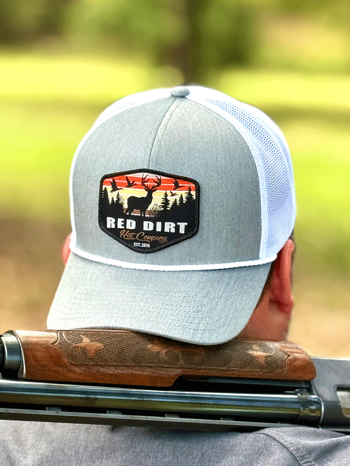 Red Dirt RDHC-480 OPEN SEASON Trucker Cap White Grey front view. If you need any assistance with this item or the purchase of this item please call us at five six one seven four eight eight eight zero one Monday through Saturday 10:00a.m EST to 8:00 p.m EST