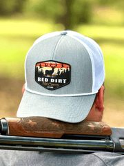 Red Dirt RDHC-480 OPEN SEASON Trucker Cap White Grey on model.If you need any assistance with this item or the purchase of this item please call us at five six one seven four eight eight eight zero one Monday through Saturday 10:00a.m EST to 8:00 p.m EST