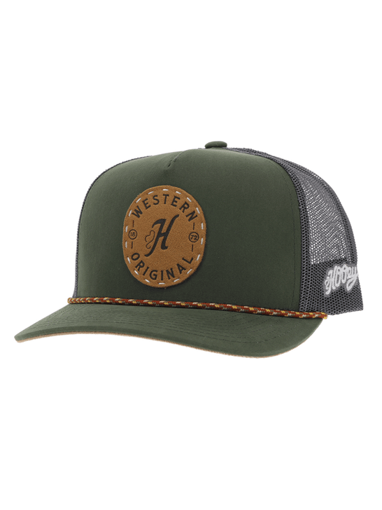 Hooey 2314T-OLGY SPUR High Profile Snapback Trucker Hat Olive And Grey front and side view. If you need any assistance with this item or the purchase of this item please call us at five six one seven four eight eight eight zero one Monday through Saturday 10:00a.m EST to 8:00 p.m EST

