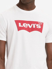 Levis 177830140 Mens Classic Logo T-Shirt White front close up view of graphic. If you need any assistance with this item or the purchase of this item please call us at five six one seven four eight eight eight zero one Monday through Saturday 10:00a.m EST to 8:00 p.m EST