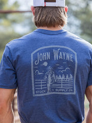 Hooey HT1647NV John Wayne T-Shirt Navy close up. If you need any assistance with this item or the purchase of this item please call us at five six one seven four eight eight eight zero one Monday through Saturday 10:00a.m EST to 8:00 p.m EST