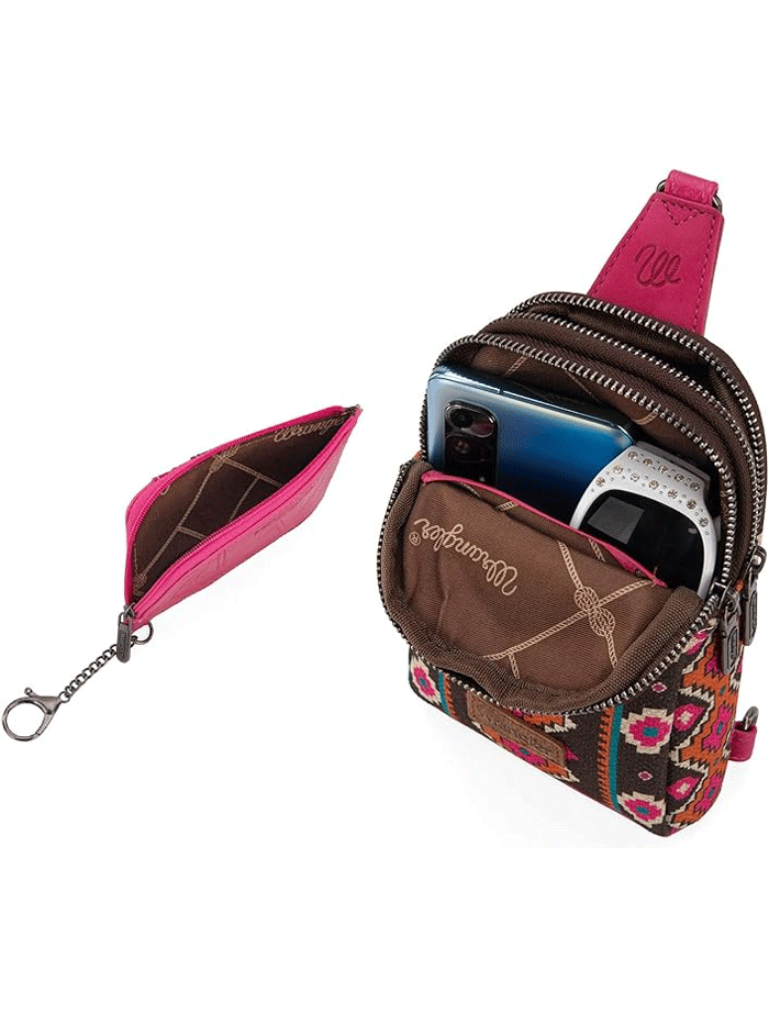 Wrangler WG2205-210WHPK Womens Aztec Print Crossbody Sling Chest Bag With Zip Card Holder Set Hot Pink front. If you need any assistance with this item or the purchase of this item please call us at five six one seven four eight eight eight zero one Monday through Saturday 10:00a.m EST to 8:00 p.m EST

