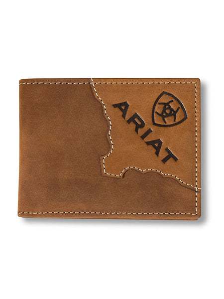 Ariat A3552644 Mens Two Tone Leather Bifold Wallet Brown front view. If you need any assistance with this item or the purchase of this item please call us at five six one seven four eight eight eight zero one Monday through Saturday 10:00a.m EST to 8:00 p.m EST