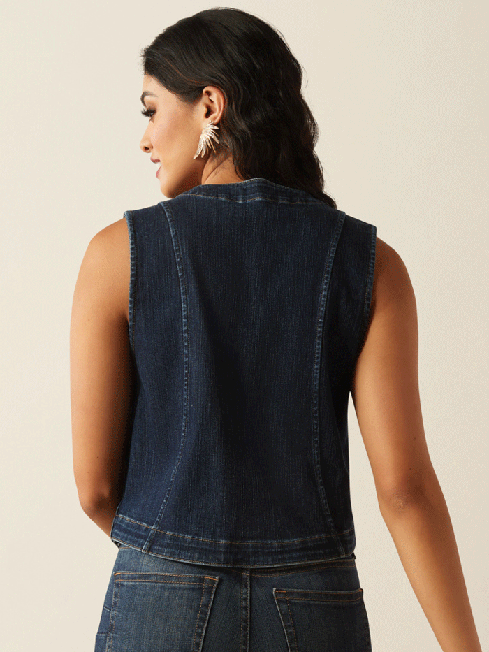 Ariat 10053553 Womens Tailored Denim Vest Midnight Navy front. If you need any assistance with this item or the purchase of this item please call us at five six one seven four eight eight eight zero one Monday through Saturday 10:00a.m EST to 8:00 p.m EST