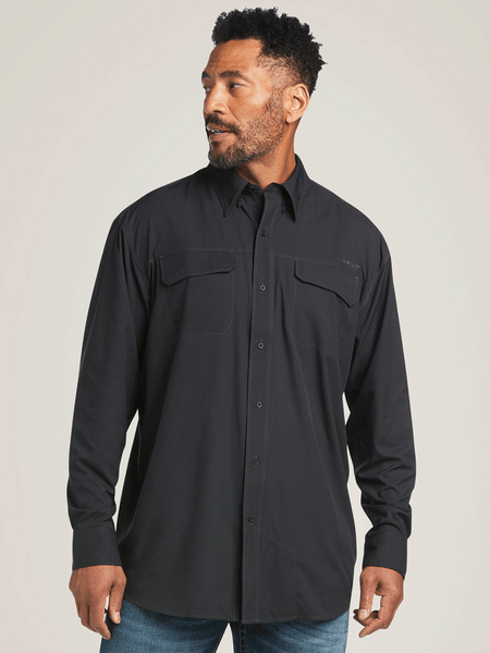 Ariat 10039581 Mens VentTEK Outbound Classic Fit Shirt Black front view. If you need any assistance with this item or the purchase of this item please call us at five six one seven four eight eight eight zero one Monday through Saturday 10:00a.m EST to 8:00 p.m EST