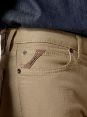 Ariat 10044369 Mens M7 Grizzly Straight Jean Dark Khaki close up. If you need any assistance with this item or the purchase of this item please call us at five six one seven four eight eight eight zero one Monday through Saturday 10:00a.m EST to 8:00 p.m EST