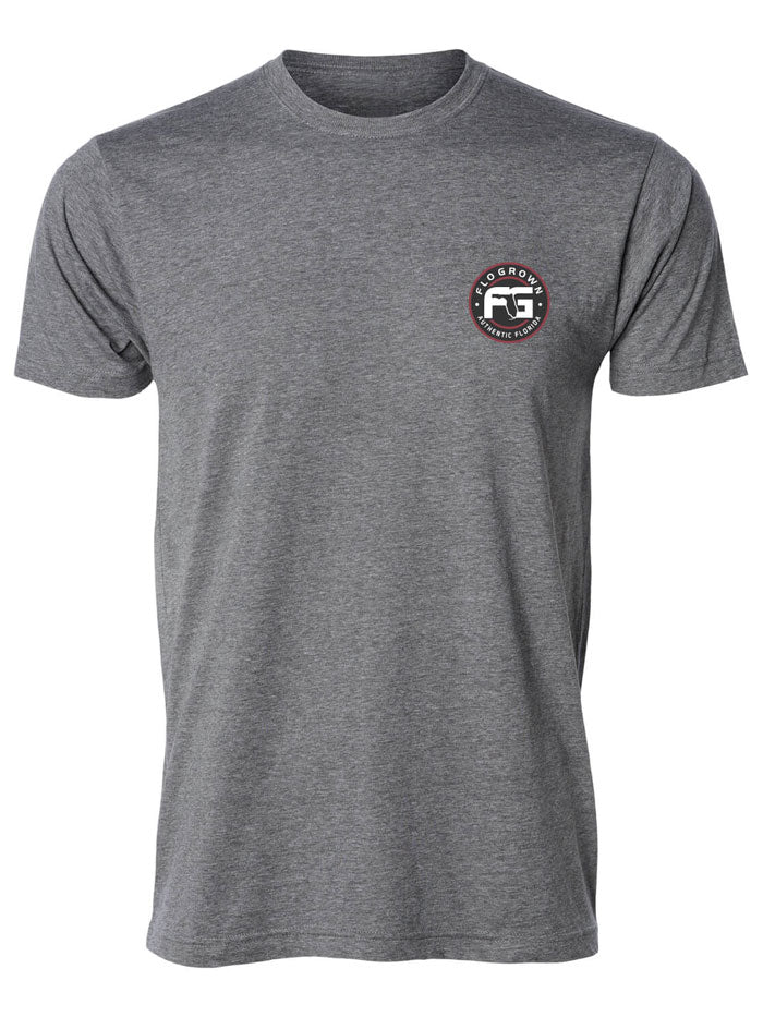 FloGrown FGM-1848 Mens Short Sleeve Proudly Protecting Homeland Tee Grey back view. If you need any assistance with this item or the purchase of this item please call us at five six one seven four eight eight eight zero one Monday through Saturday 10:00a.m EST to 8:00 p.m EST