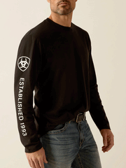 Ariat 10054193 Mens Elevated V2 T-Shirt Black right arm view. If you need any assistance with this item or the purchase of this item please call us at five six one seven four eight eight eight zero one Monday through Saturday 10:00a.m EST to 8:00 p.m EST