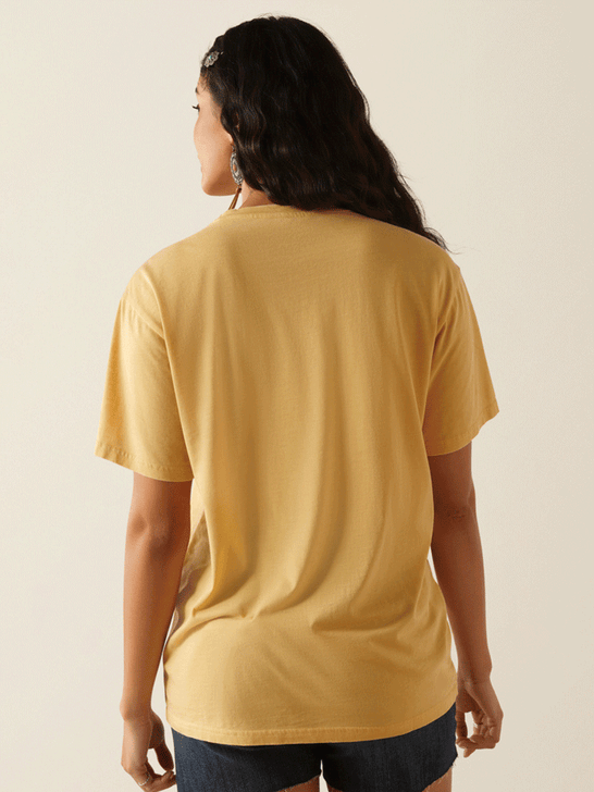 Ariat 10055129 Womens Darlin Rose T-Shirt Rattan Yellow back view. If you need any assistance with this item or the purchase of this item please call us at five six one seven four eight eight eight zero one Monday through Saturday 10:00a.m EST to 8:00 p.m EST