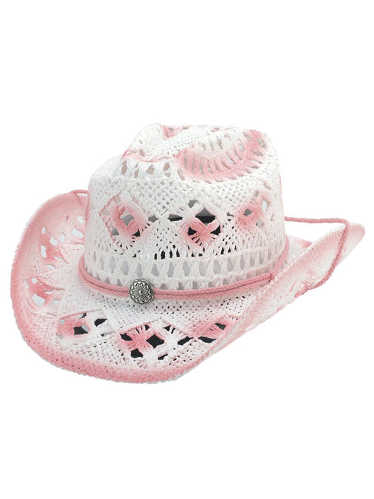 Bullhide 5097 FONTANA Kids Toyo Straw Hat Pink side / front view. If you need any assistance with this item or the purchase of this item please call us at five six one seven four eight eight eight zero one Monday through Saturday 10:00a.m EST to 8:00 p.m EST