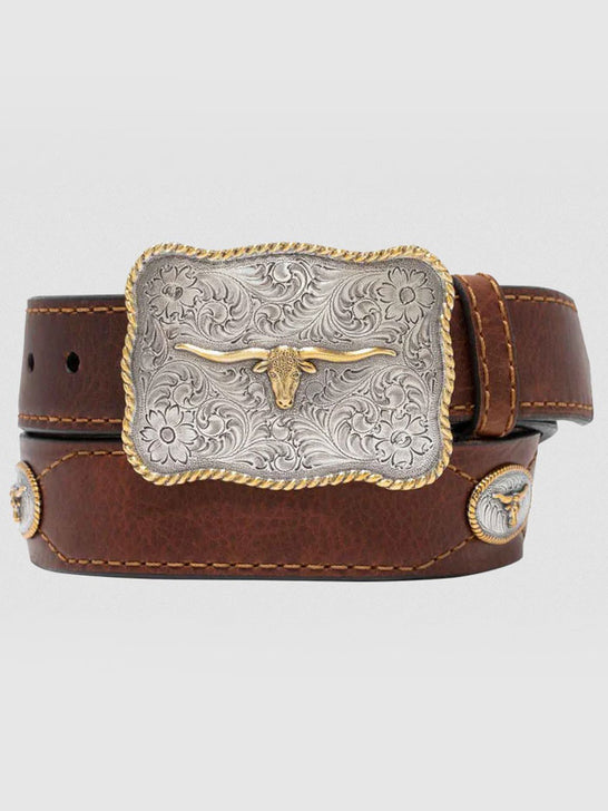 Vintage Bison VB-8102 Mens Texas Leather Belt Saddle front view. If you need any assistance with this item or the purchase of this item please call us at five six one seven four eight eight eight zero one Monday through Saturday 10:00a.m EST to 8:00 p.m EST