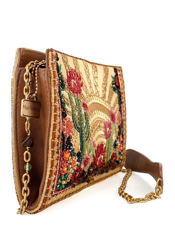 Mary Frances BAG S002-534 DESERT SUNRISE Crossbody Handbag Tan Multicolor front view. If you need any assistance with this item or the purchase of this item please call us at five six one seven four eight eight eight zero one Monday through Saturday 10:00a.m EST to 8:00 p.m EST