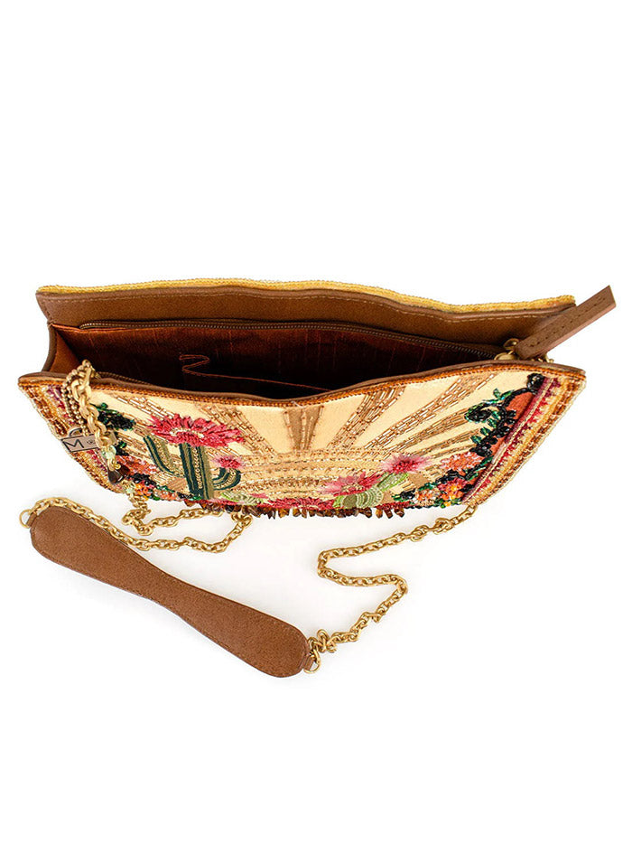 Mary Frances BAG S002-534 DESERT SUNRISE Crossbody Handbag Tan Multicolor front view. If you need any assistance with this item or the purchase of this item please call us at five six one seven four eight eight eight zero one Monday through Saturday 10:00a.m EST to 8:00 p.m EST